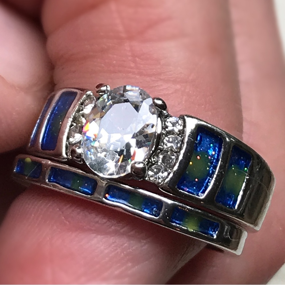 Sterling Silver Plated Blue/Green Gemstone Ring